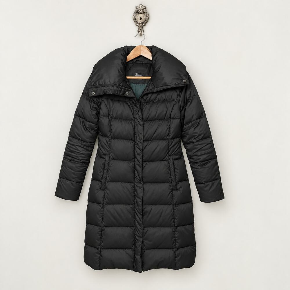 Elie Tahari Down Puffer Coat Womens S Black Quilted Long 90% Down Winter Jacket